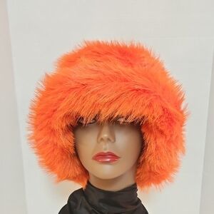 Vibrant Orange Faux Fur Hat
